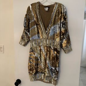 Roberto Cavalli Metallic Gold and Silver Sequin Dress
